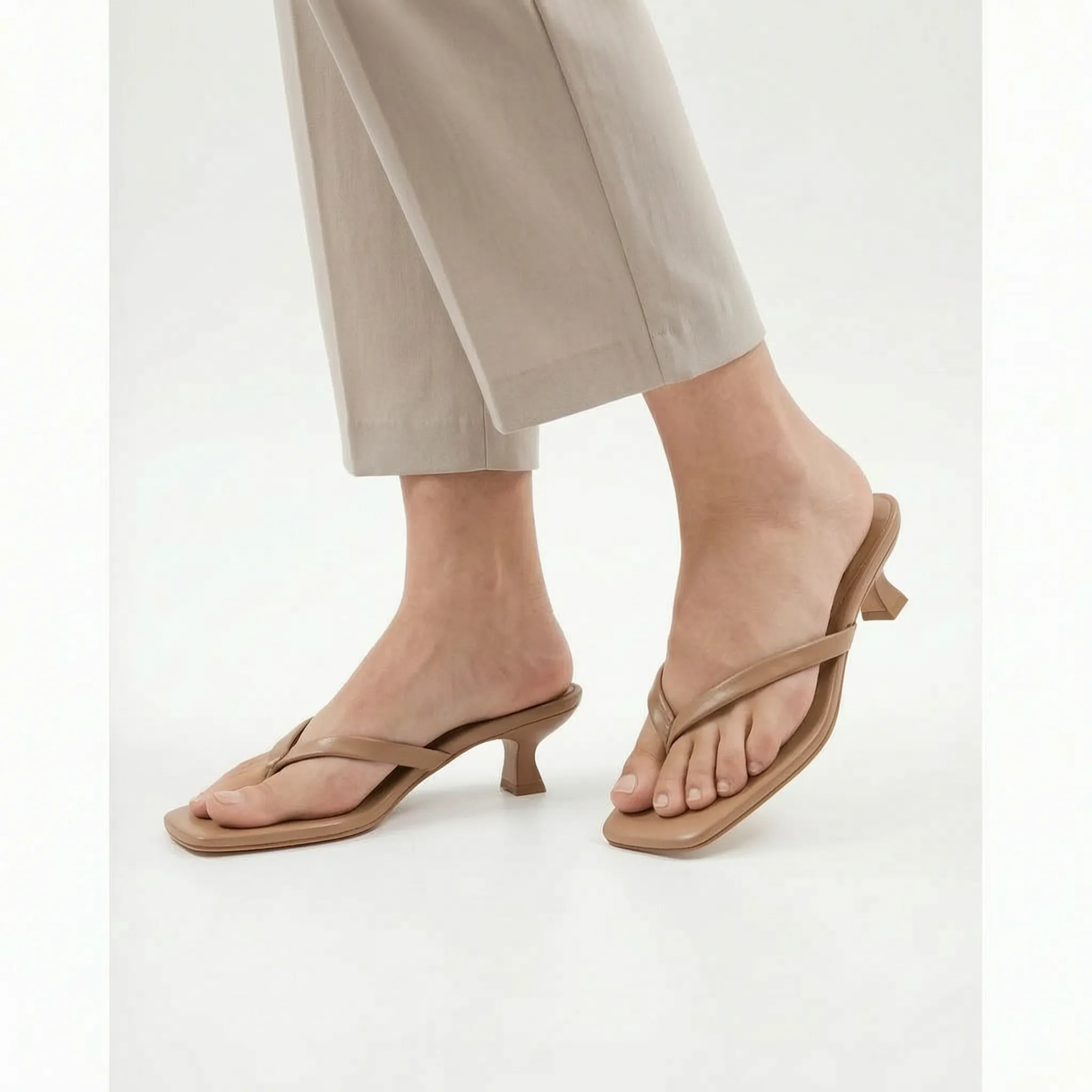 KittenStep  - Minimalist Square-Toe Kitten Heel Sandals Office Wear