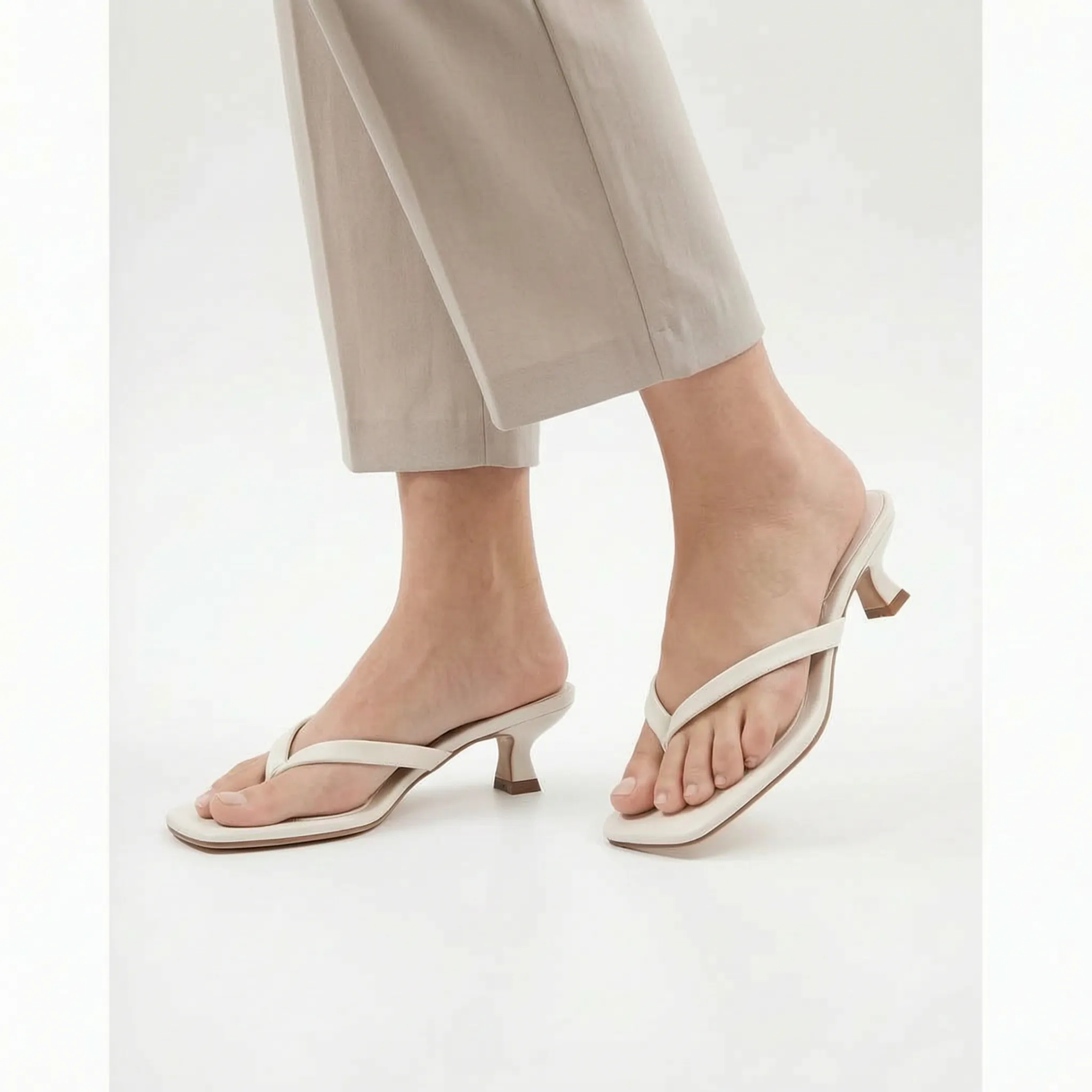 KittenStep  - Minimalist Square-Toe Kitten Heel Sandals Office Wear