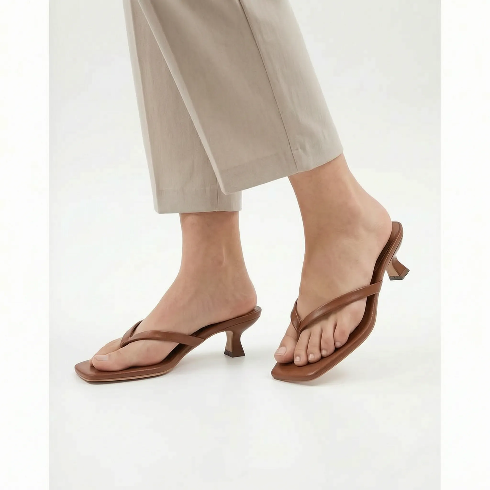 KittenStep  - Minimalist Square-Toe Kitten Heel Sandals Office Wear