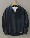Men's long-sleeve popover shirt with collar and chest pocket
