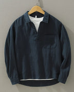 Men's long-sleeve popover shirt with collar and chest pocket
