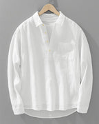 Men's long-sleeve popover shirt with collar and chest pocket