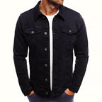 Men's fitted denim jacket with button front and chest pockets