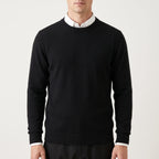 Men's plain crew neck sweater with long sleeves and ribbed trims