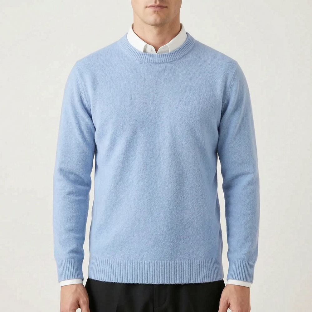 Men's plain crew neck sweater with long sleeves and ribbed trims