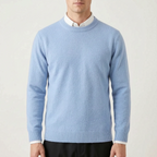 Men's plain crew neck sweater with long sleeves and ribbed trims