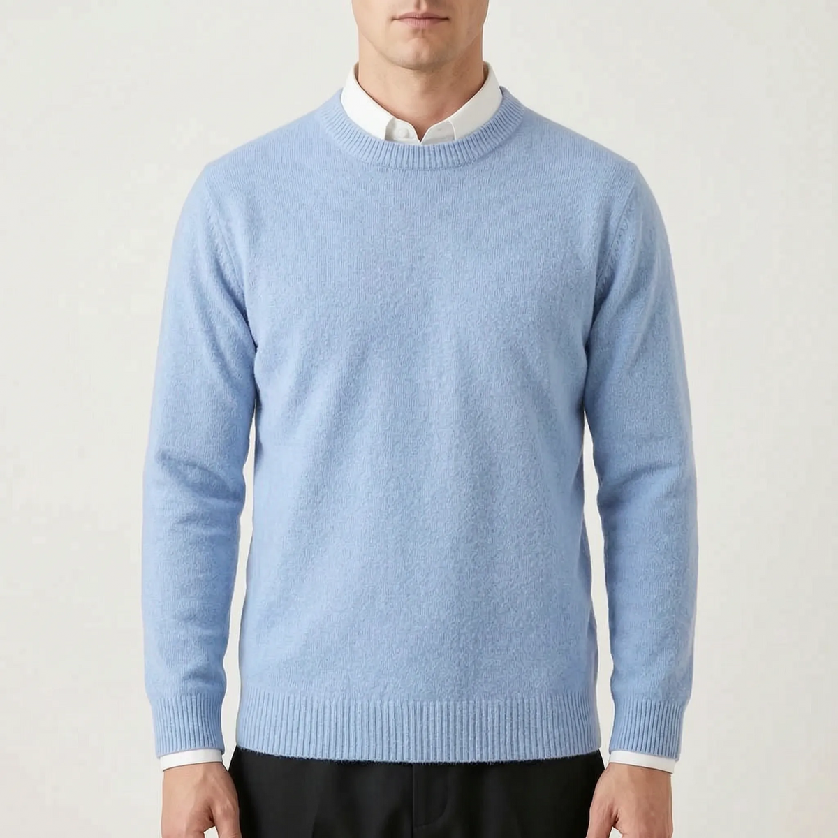 Men's plain crew neck sweater with long sleeves and ribbed trims