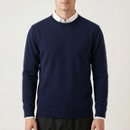 Men's plain crew neck sweater with long sleeves and ribbed trims