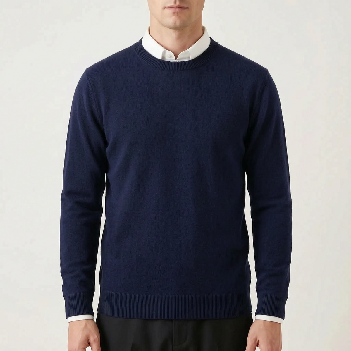 Men's plain crew neck sweater with long sleeves and ribbed trims