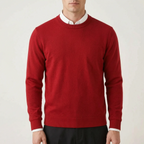 Men's plain crew neck sweater with long sleeves and ribbed trims