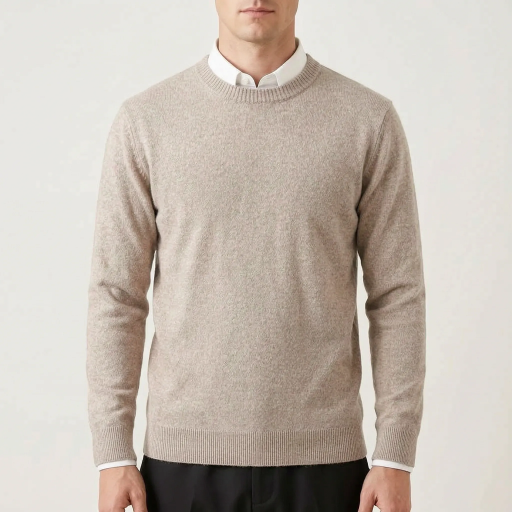 Men's plain crew neck sweater with long sleeves and ribbed trims