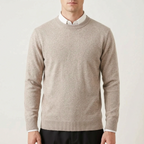 Men's plain crew neck sweater with long sleeves and ribbed trims