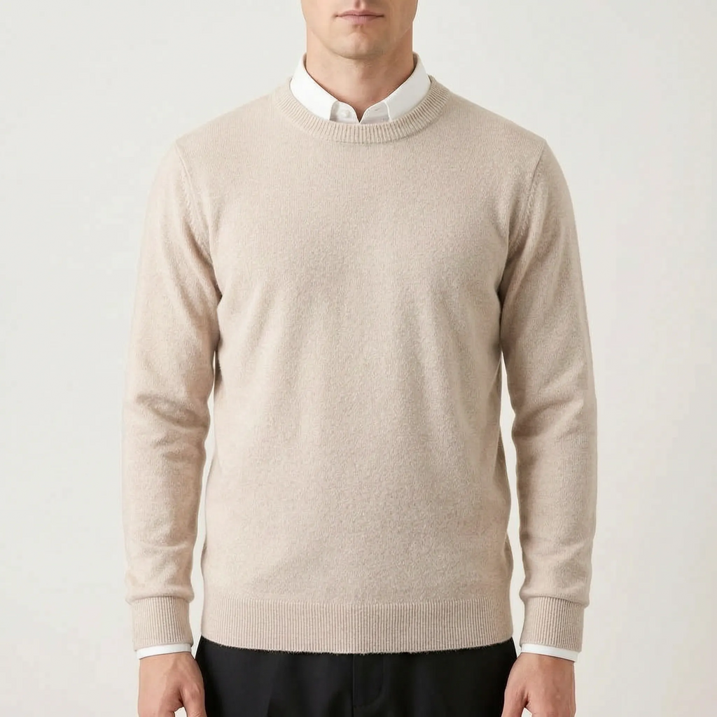 Men's plain crew neck sweater with long sleeves and ribbed trims