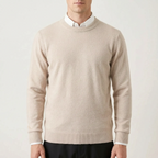 Men's plain crew neck sweater with long sleeves and ribbed trims