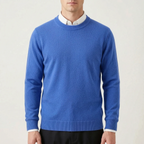 Men's plain crew neck sweater with long sleeves and ribbed trims