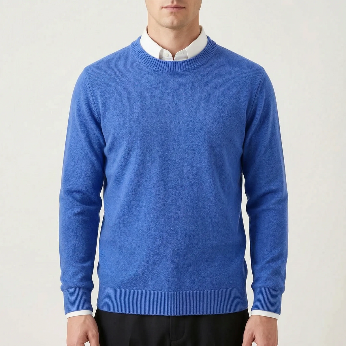 Men's plain crew neck sweater with long sleeves and ribbed trims