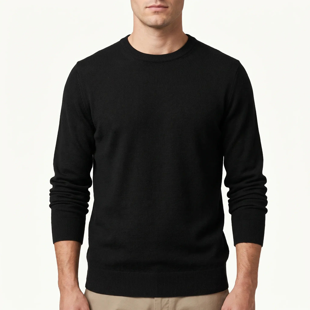 Men's plain crew neck sweater with long sleeves and ribbed trims