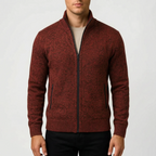 Men's textured zip-up cardigan with stand collar and front pockets