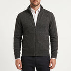 Men's textured zip-up cardigan with stand collar and front pockets