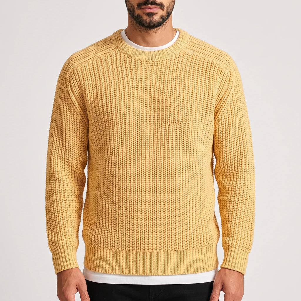 Men's textured crew neck jumper with long sleeves and ribbed trims