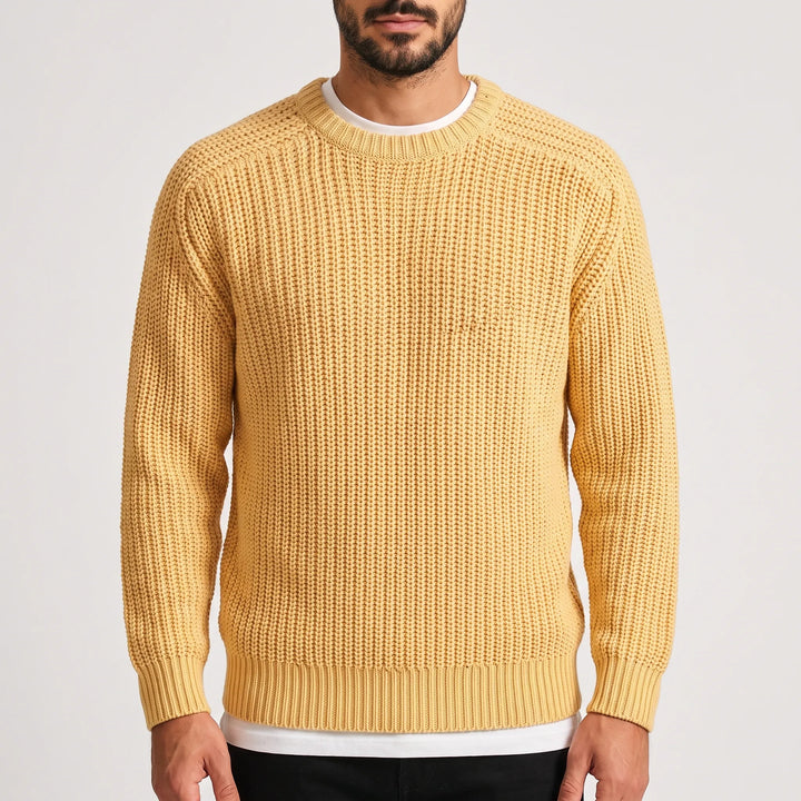 Men's textured crew neck jumper with long sleeves and ribbed trims