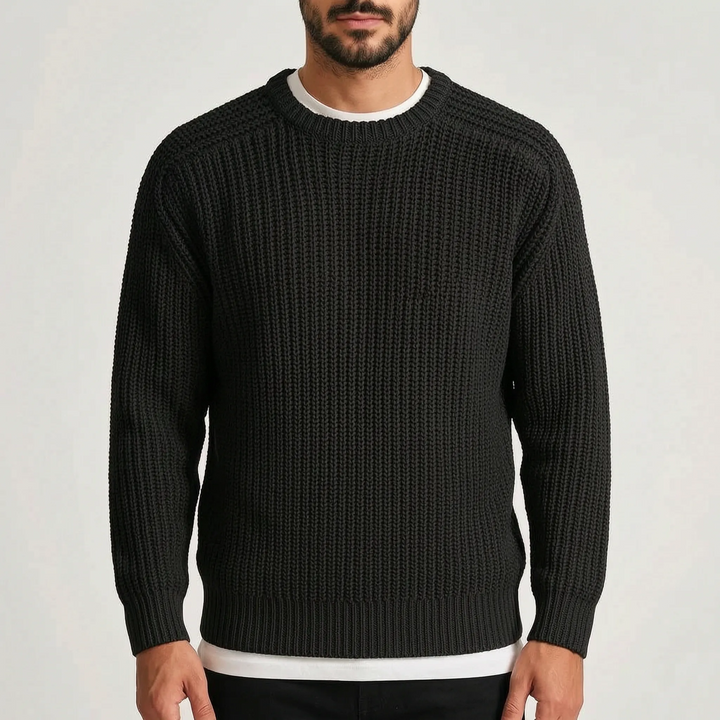 Men's textured crew neck jumper with long sleeves and ribbed trims