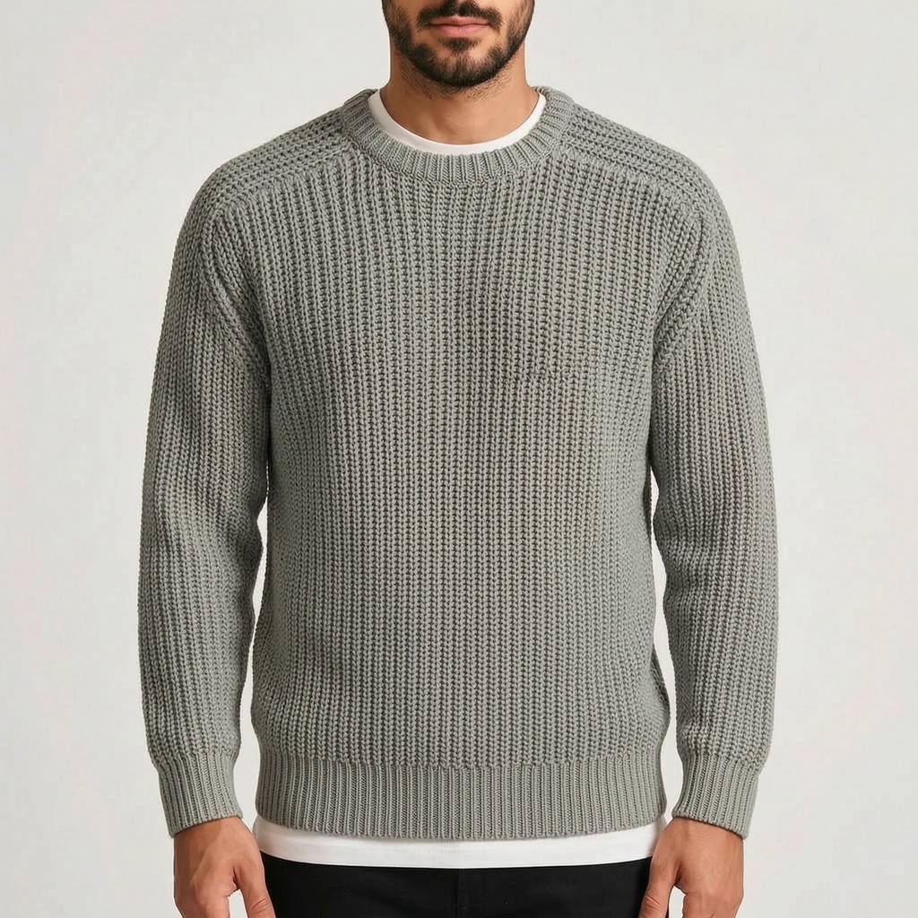 Men's textured crew neck jumper with long sleeves and ribbed trims