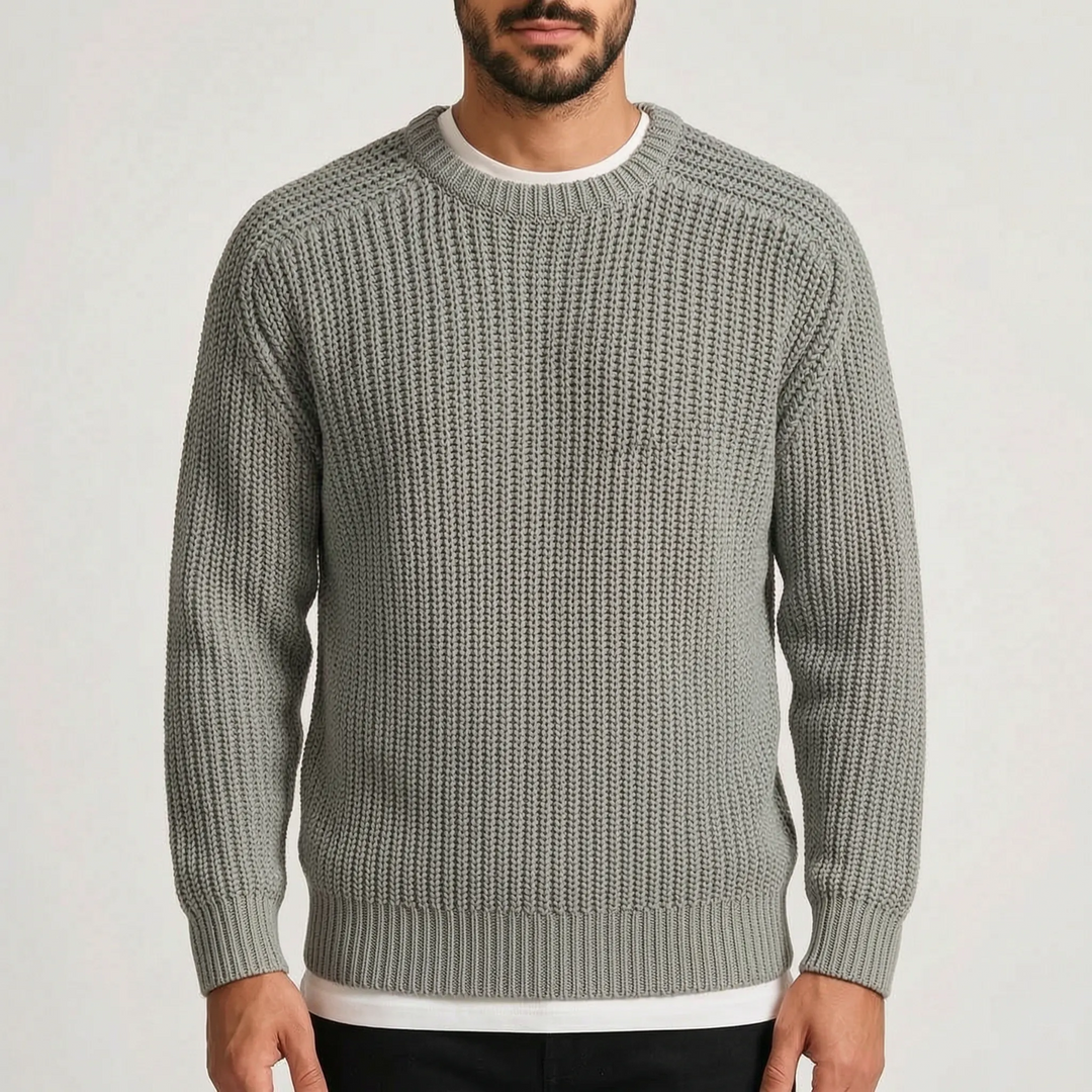 Men's textured crew neck jumper with long sleeves and ribbed trims