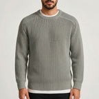 Men's textured crew neck jumper with long sleeves and ribbed trims