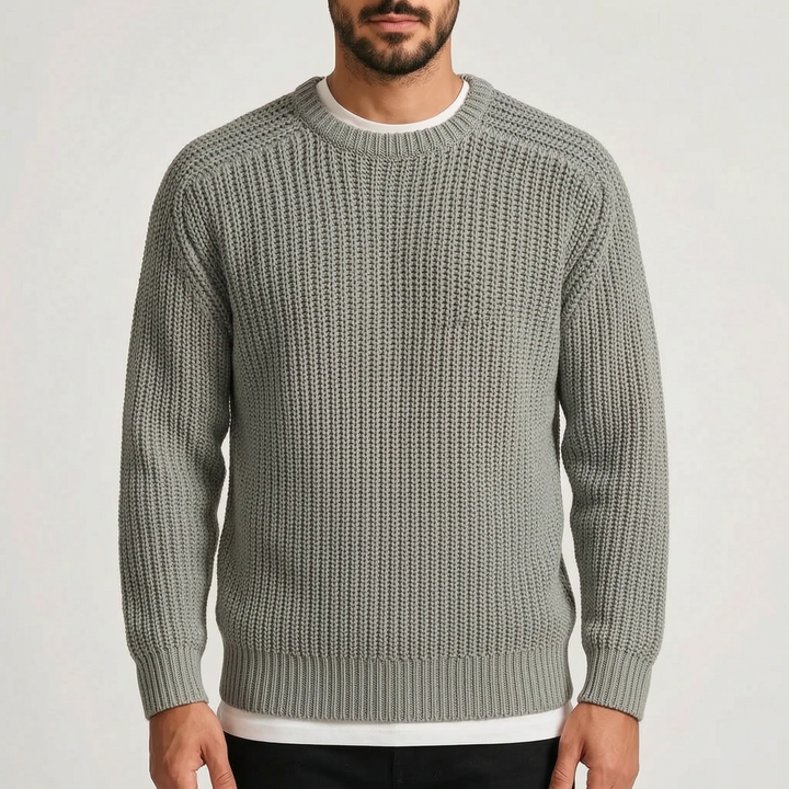 Men's textured crew neck jumper with long sleeves and ribbed trims