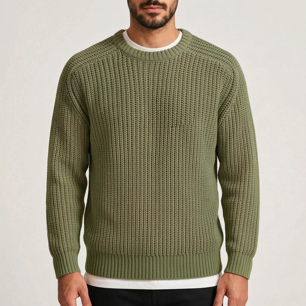 Men's textured crew neck jumper with long sleeves and ribbed trims