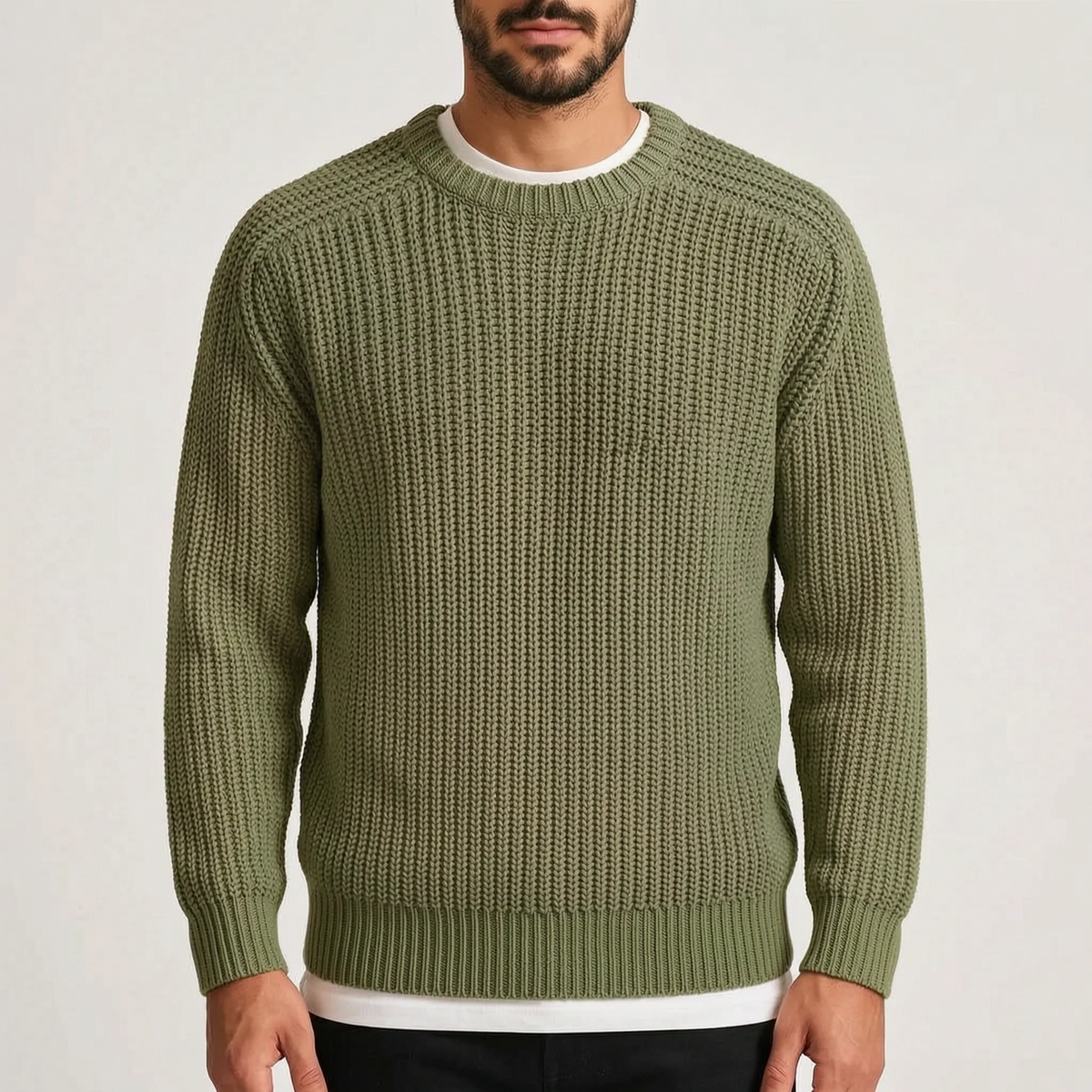 Men's textured crew neck jumper with long sleeves and ribbed trims