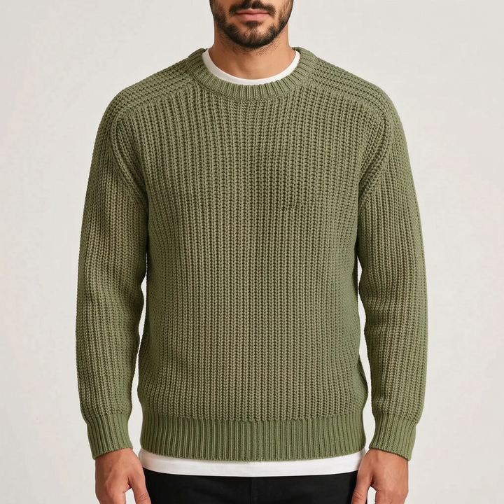 Men's textured crew neck jumper with long sleeves and ribbed trims