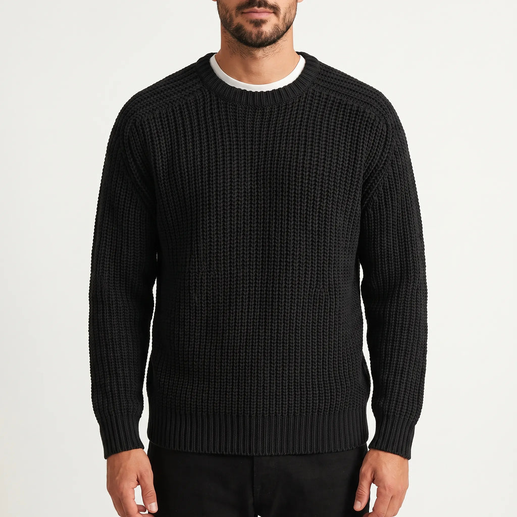 Men's textured crew neck jumper with long sleeves and ribbed trims