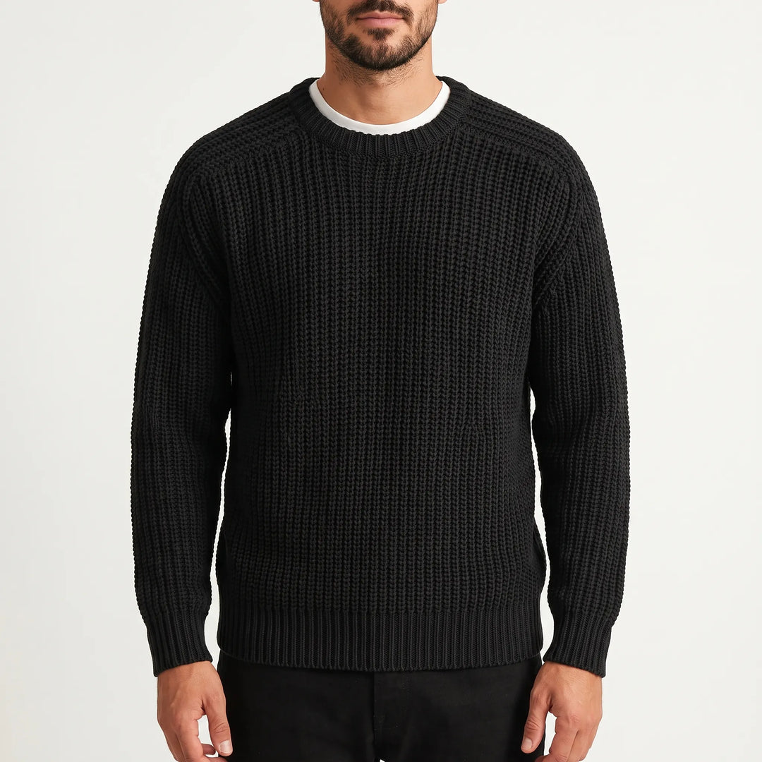Men's textured crew neck jumper with long sleeves and ribbed trims