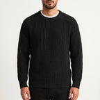 Men's textured crew neck jumper with long sleeves and ribbed trims