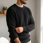 Men's textured crew neck jumper with long sleeves and ribbed trims