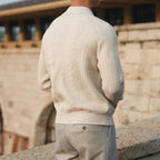 Men's textured polo jumper with long sleeves and collared neckline