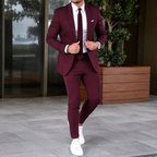 Men's two-piece suit with notch lapels, slim trousers and long sleeves