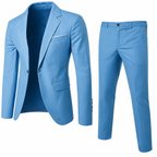 Men's two-piece suit with notch lapels, slim trousers and long sleeves