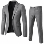 Men's two-piece suit with notch lapels, slim trousers and long sleeves