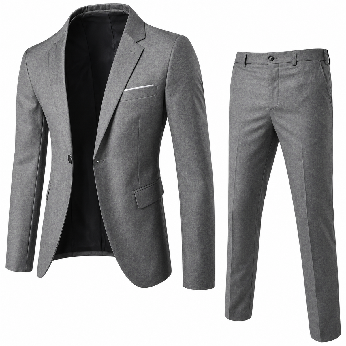 Men's two-piece suit with notch lapels, slim trousers and long sleeves