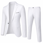 Men's two-piece suit with notch lapels, slim trousers and long sleeves