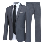 Men's two-piece suit with tailored jacket, shirt, tie and matching trousers