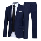 Men's two-piece suit with tailored jacket, shirt, tie and matching trousers