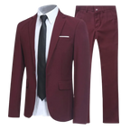 Men's two-piece suit with tailored jacket, shirt, tie and matching trousers