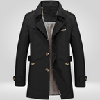 Men's trench coat with button fastening, long sleeves, belt and checked inner panel