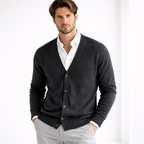 Men's V-neck knit cardigan with button front