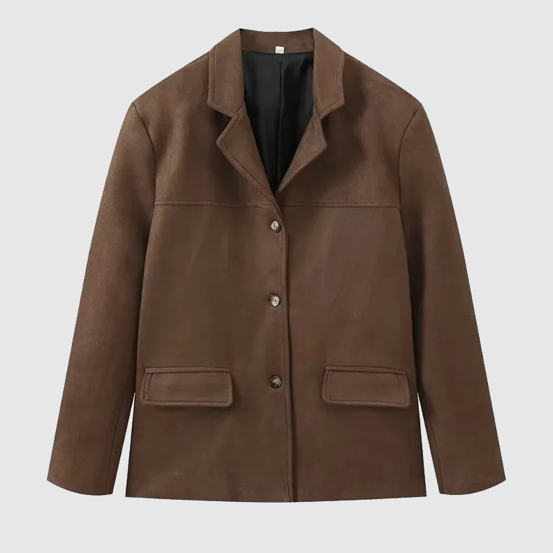 Women's blazer jacket with notched lapels, long sleeves and flap pockets