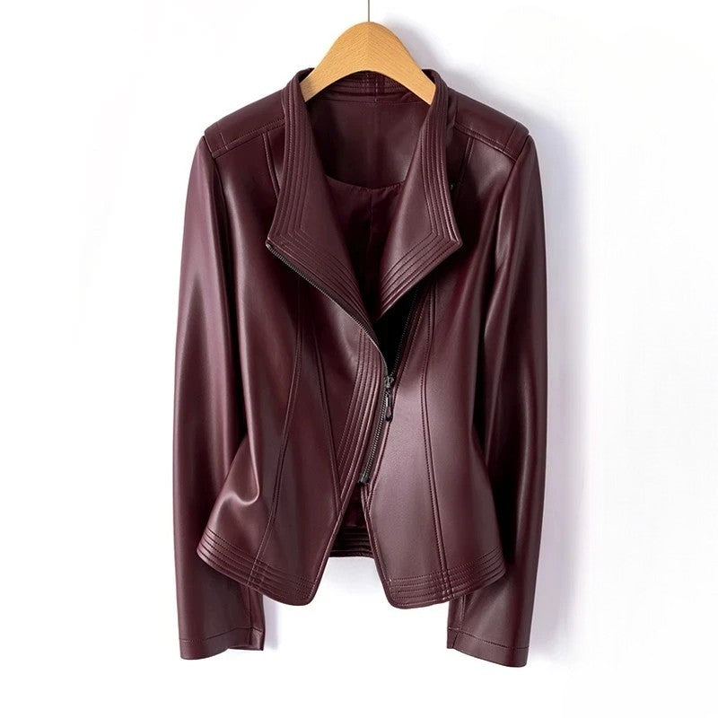 Women's asymmetric zip jacket with notched lapels and long sleeves